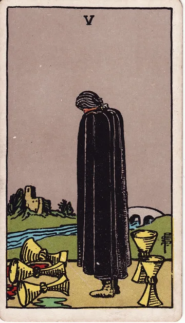 Cinco de Copas — carta del tarot Rider-Waite