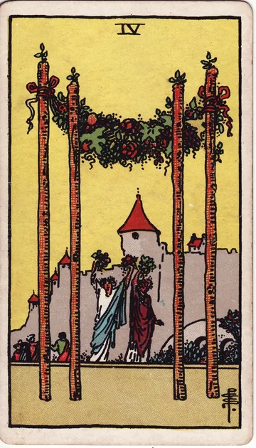 Cuatro de Bastos — carta del tarot Rider-Waite
