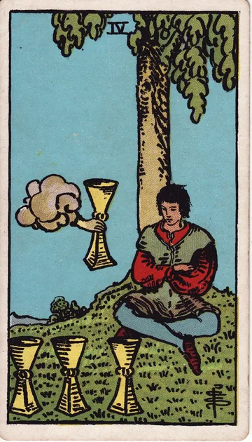Cuatro de Copas — carta del tarot Rider-Waite