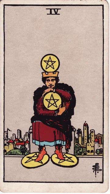 Cuatro de Oros — carta del tarot Rider-Waite