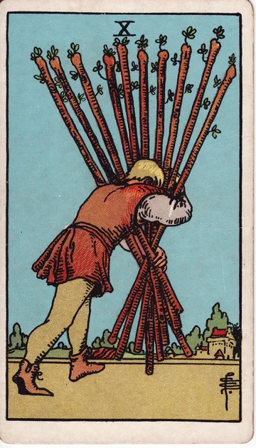 Diez de Bastos — carta del tarot Rider-Waite