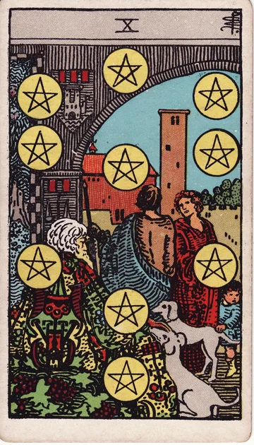 Diez de Oros — carta del tarot Rider-Waite