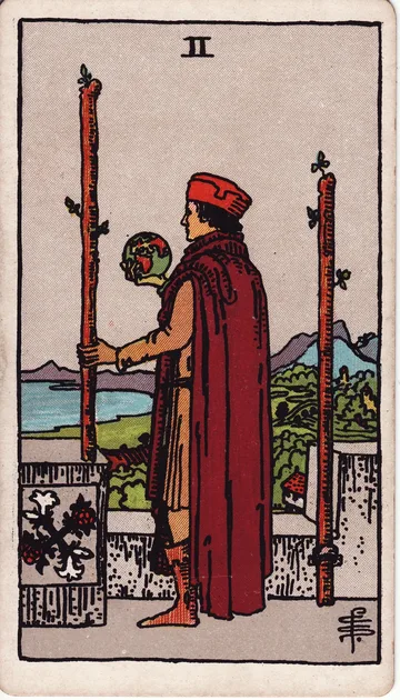 Dos de Bastos — carta del tarot Rider-Waite
