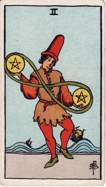 Dos de Oros — carta del tarot Rider-Waite