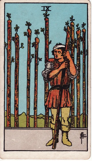 Nueve de Bastos — carta del tarot Rider-Waite