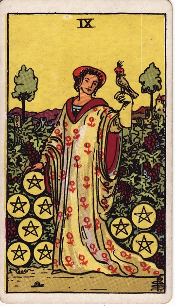 Nueve de Oros — carta del tarot Rider-Waite