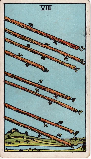 Ocho de Bastos — carta del tarot Rider-Waite