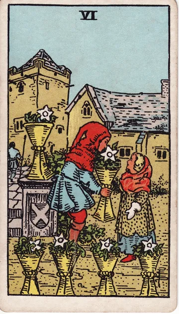 Seis de Copas — carta del tarot Rider-Waite