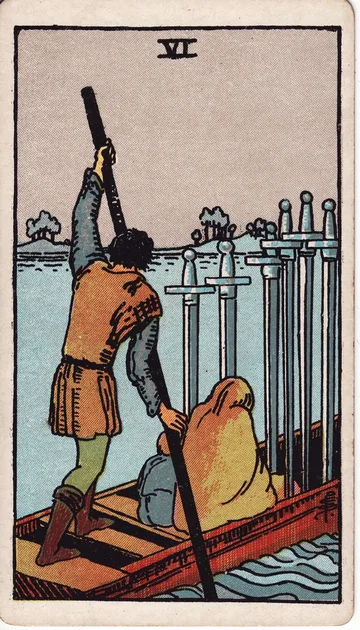 Seis de Espadas — carta del tarot Rider-Waite
