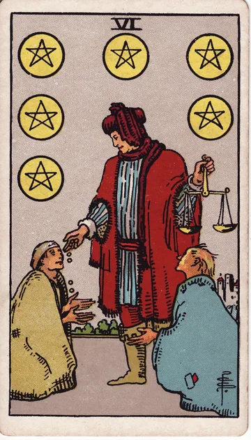 Seis de Oros — carta del tarot Rider-Waite