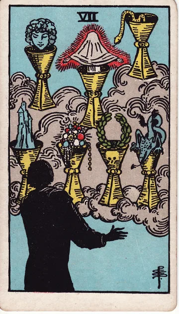 Siete de Copas — carta del tarot Rider-Waite