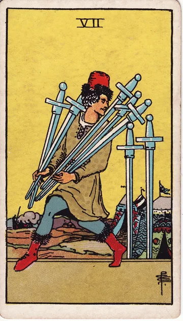 Siete de Espadas — carta del tarot Rider-Waite