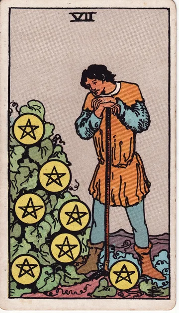 Siete de Oros — carta del tarot Rider-Waite