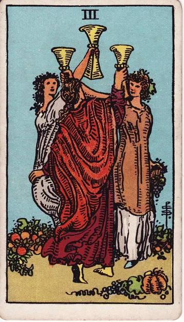 Tres de Copas — carta del tarot Rider-Waite